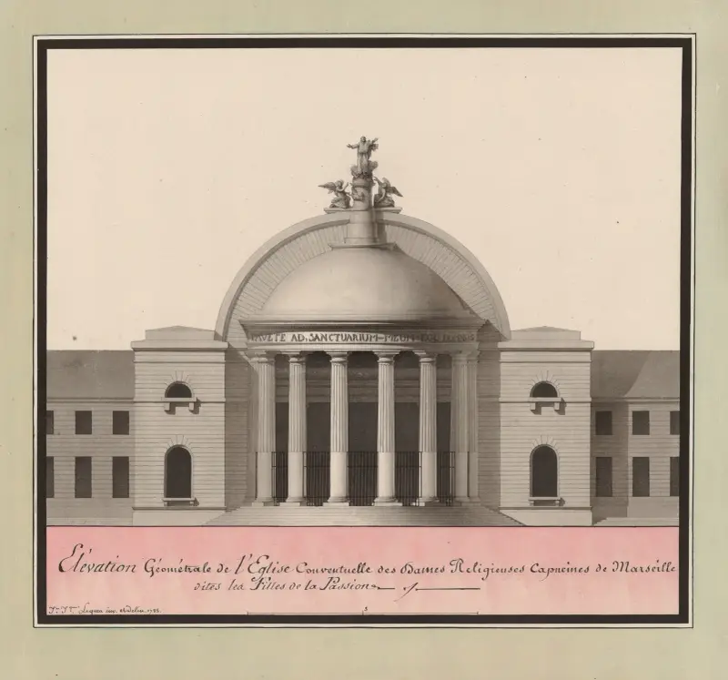 Elévation géométrale de l’église conventuelle des Dames Religieuses Capucines de Marseilles dites les Filles de la Passion av Jean Jacques Lequeu
