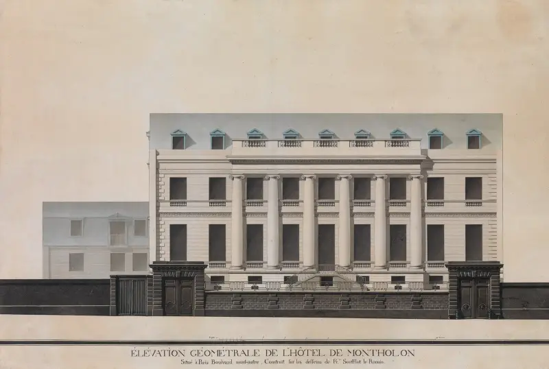 Fasadens elevation för Hôtel de Montholon, Paris av Jean Jacques Lequeu