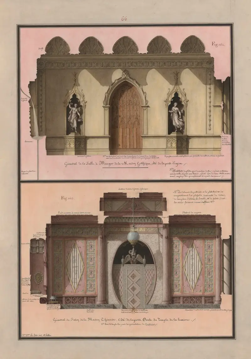 Géométral de la salle à manger de la maison gothique, côté de la porte d’ogive av Jean Jacques Lequeu