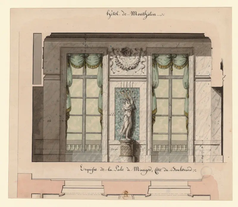 Hôtel de Montholon. Skiss av matsalen, mot boulevarden av Jean Jacques Lequeu