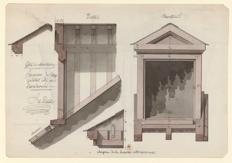 Hôtel de Montholon. Lucarne de l’étage galetas côté du boulevard av Jean Jacques Lequeu