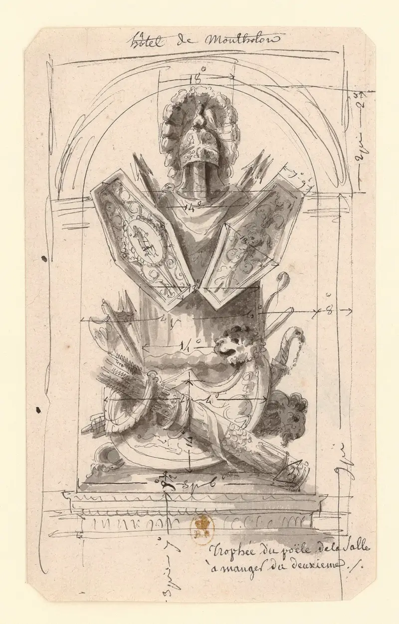 Hôtel de Montholon. Trophée du poële de la salle à manger du deuxième av Jean Jacques Lequeu