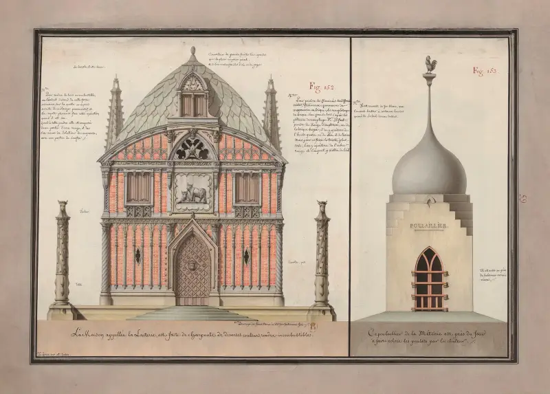 La maison appellée la laiterie, est faite de charpente de diverses couleurs, rendue inconbustible av Jean Jacques Lequeu