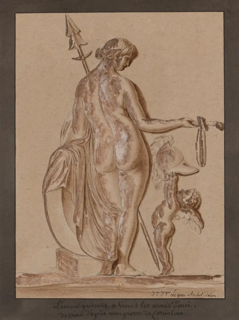 L’Amour présente à Vénus les armes d’Enée, dessiné d’après une pierre de cornaline av Jean Jacques Lequeu
