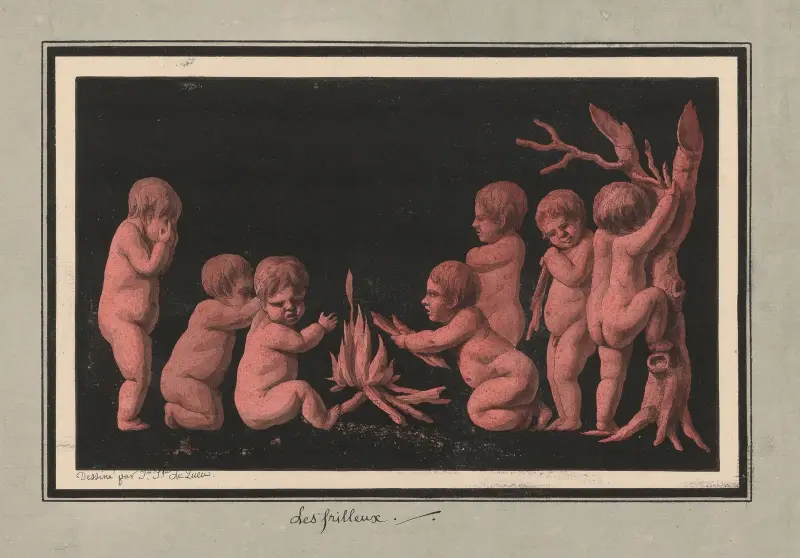 De frusna. (Putti som värmer sig framför en eld) av Jean Jacques Lequeu