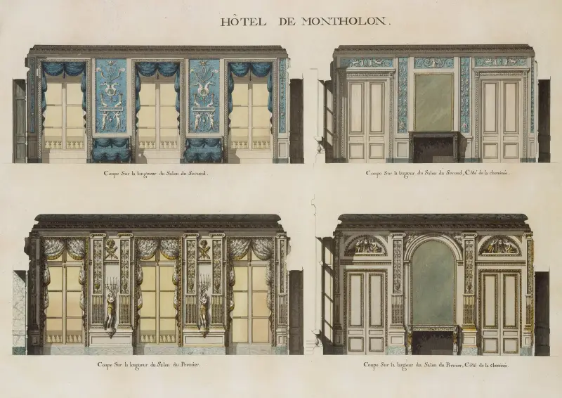 Längd- och tvärsektioner av salongerna i Hôtel de Montholon av Jean Jacques Lequeu