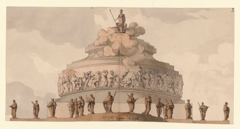 Monument tillägnat Athena; byggnad med cirkulär plan av Jean Jacques Lequeu