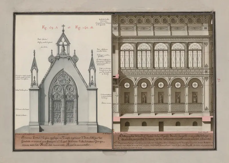 Neues Kirchenportal, angewandt auf den oberen Tempel der Isis, erbaut von den Galliern und erhalten von Franz I. von Jean Jacques Lequeu