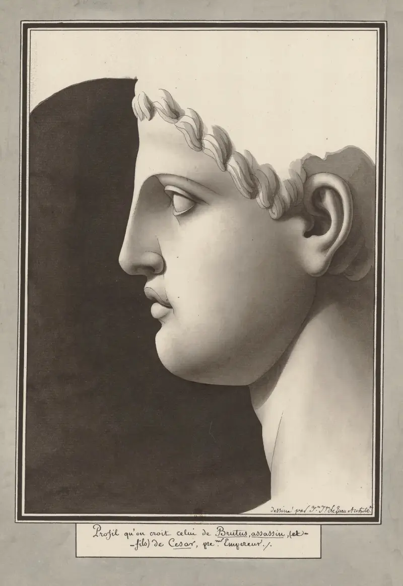 Profil som man tror är Brutus, Caesars mördare (och son) av Jean Jacques Lequeu