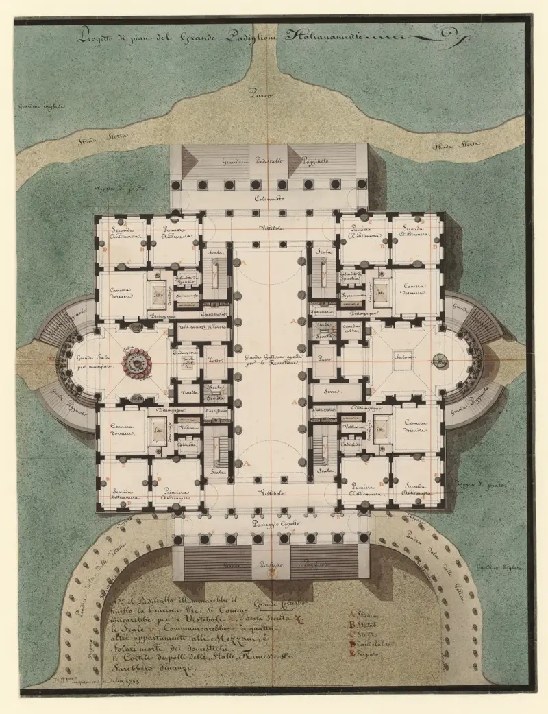 Plan des großen Pavillons im italienischen Stil von Jean Jacques Lequeu