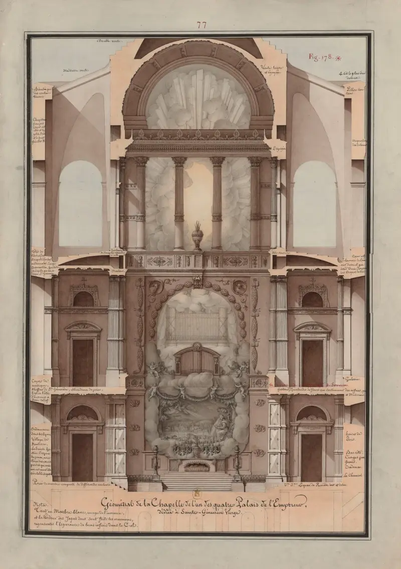 Rabat.Géométral de la chapelle de l’un des quatre palais de l’empereur, dédié à Sainte-Geneviève Vierge av Jean Jacques Lequeu
