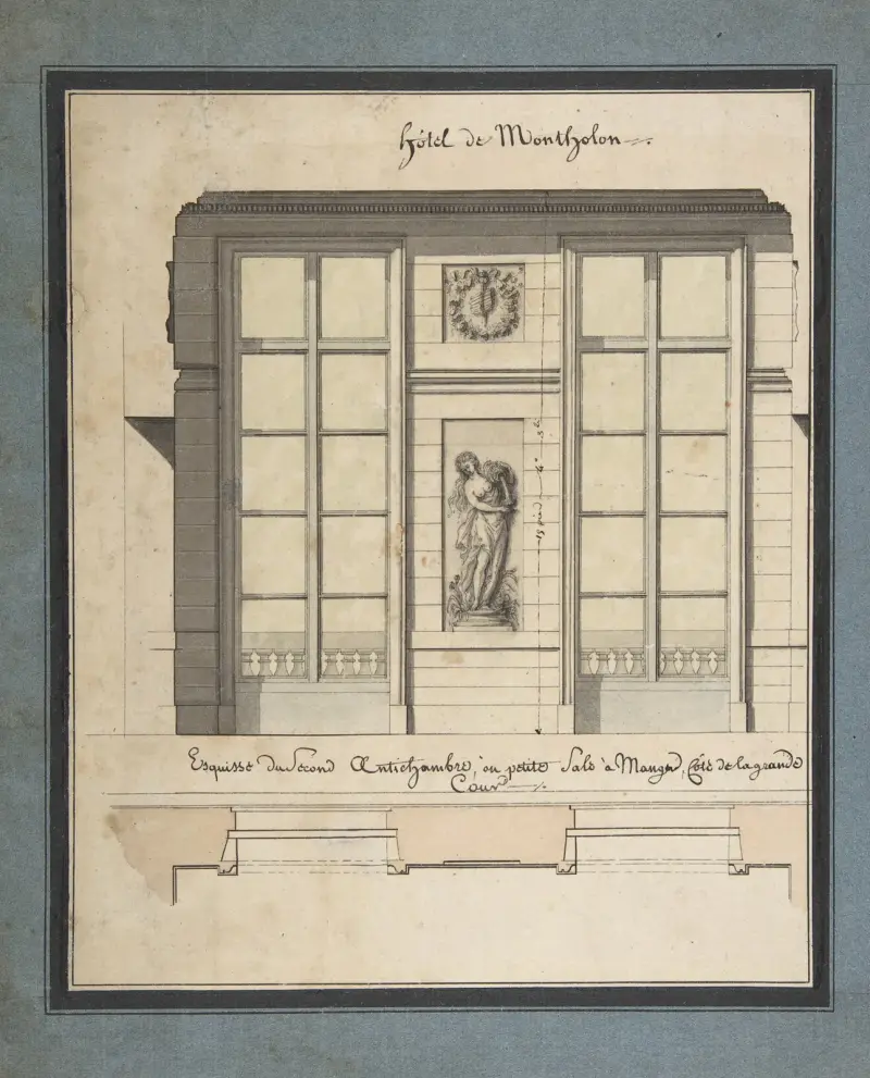 Sektion och plan av Hôtel de Montholons lilla matsal av Jean Jacques Lequeu