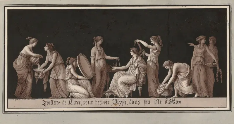 Kirces toalett för att ta emot Odysseus på hennes ö Aiaia av Jean Jacques Lequeu