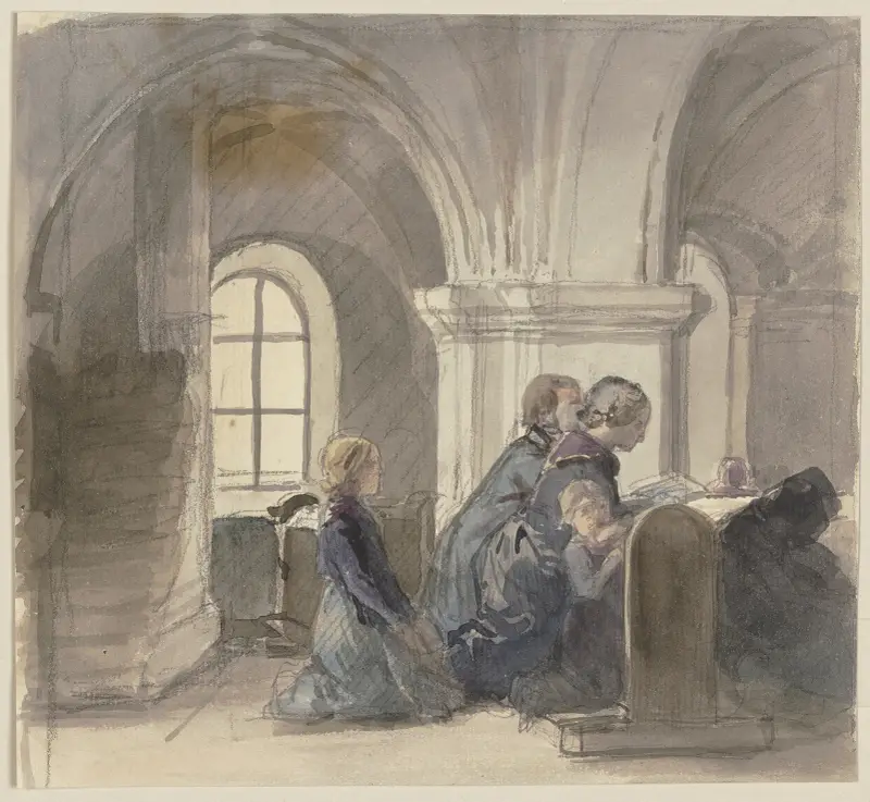 Bedjande bönder i en kyrka av Jakob Becker