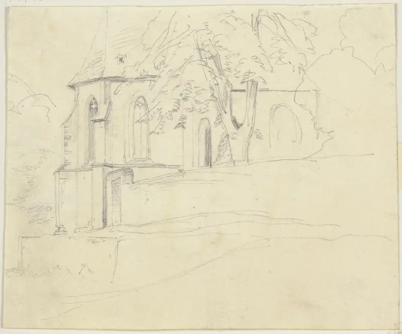 Kör i en gotisk kyrka och kyrkogård av Jakob Becker