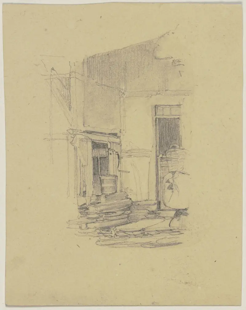 Courtyard with fountain av Jakob Becker