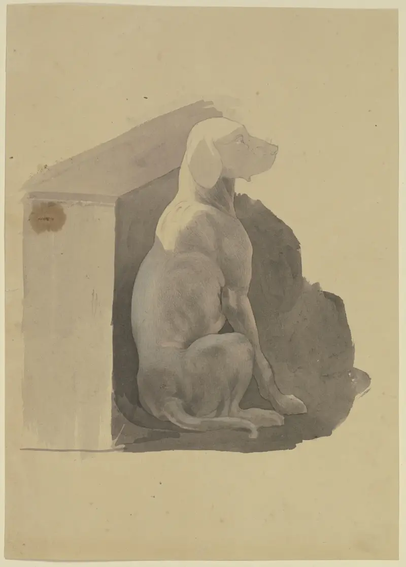 Hund framför sin koja av Jakob Becker
