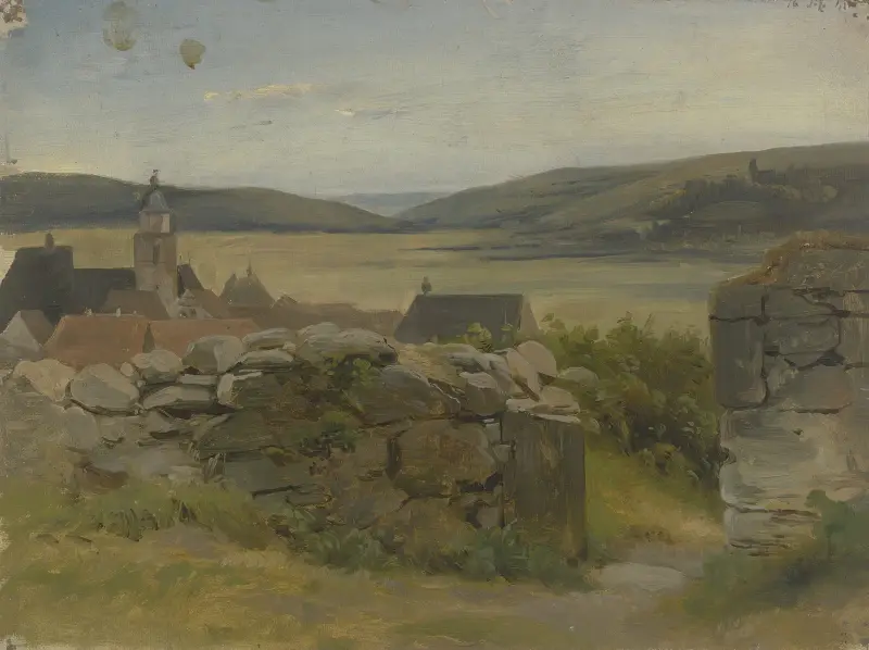 Kleines Dorf mit Blick auf Wiese av Jakob Becker