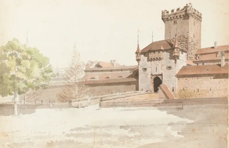 Bern, Golatenmattgasse mit dem alten Bärengraben von Johann Jakob Biedermann