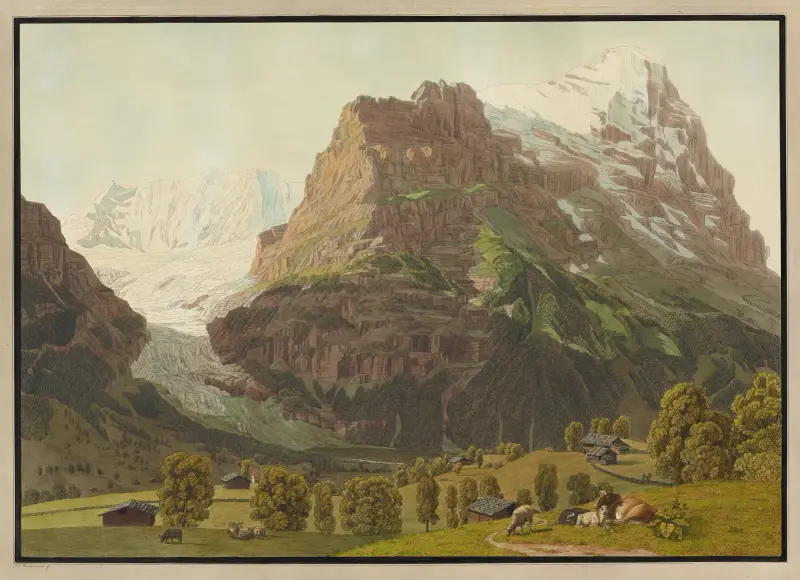 Grindelwald, dolní ledovec s Eigerem, Johann Jakob Biedermann
