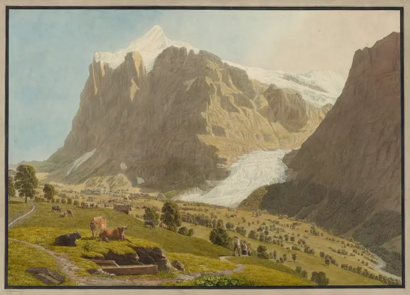 Grindelwald von Westen mit Wetterhorn und dem oberen Gletscher av Johann Jakob Biedermann