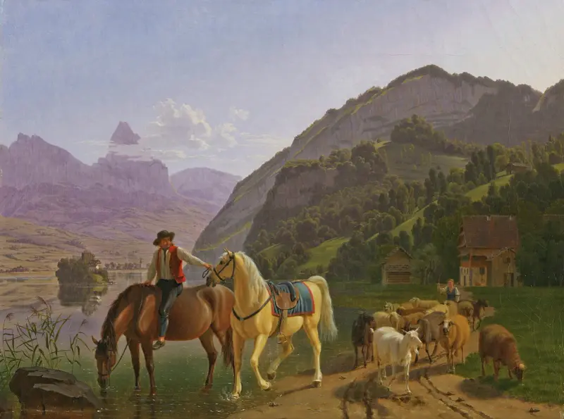 Rider With Two Horses And Herd av Johann Jakob Biedermann