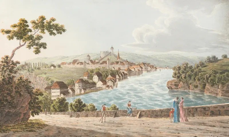 Schaffhausen, från väster av Johann Jakob Biedermann