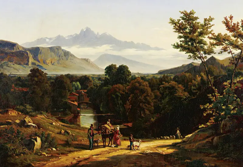 Resenärer i en dal av Johann Jakob Biedermann