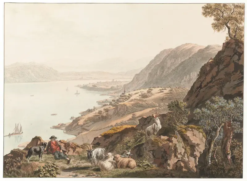 Twann und Bielersee von Nordosten von Johann Jakob Biedermann
