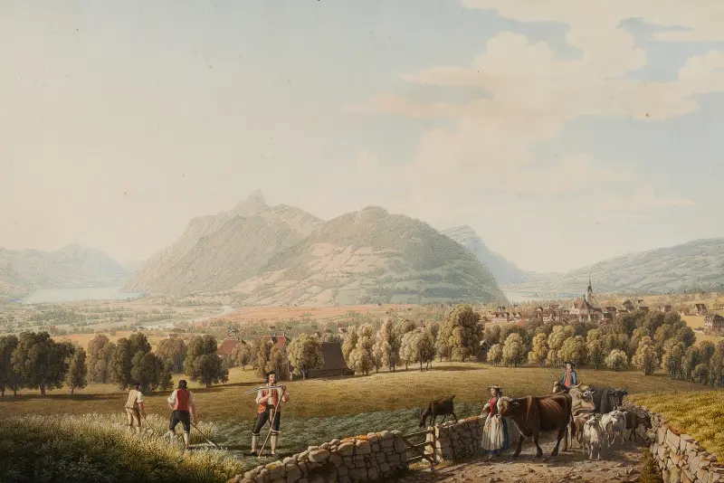 Vue du Bourg de Schwitz av Johann Jakob Biedermann
