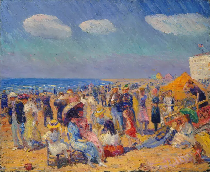 Folkmassa vid havsstranden av William James Glackens