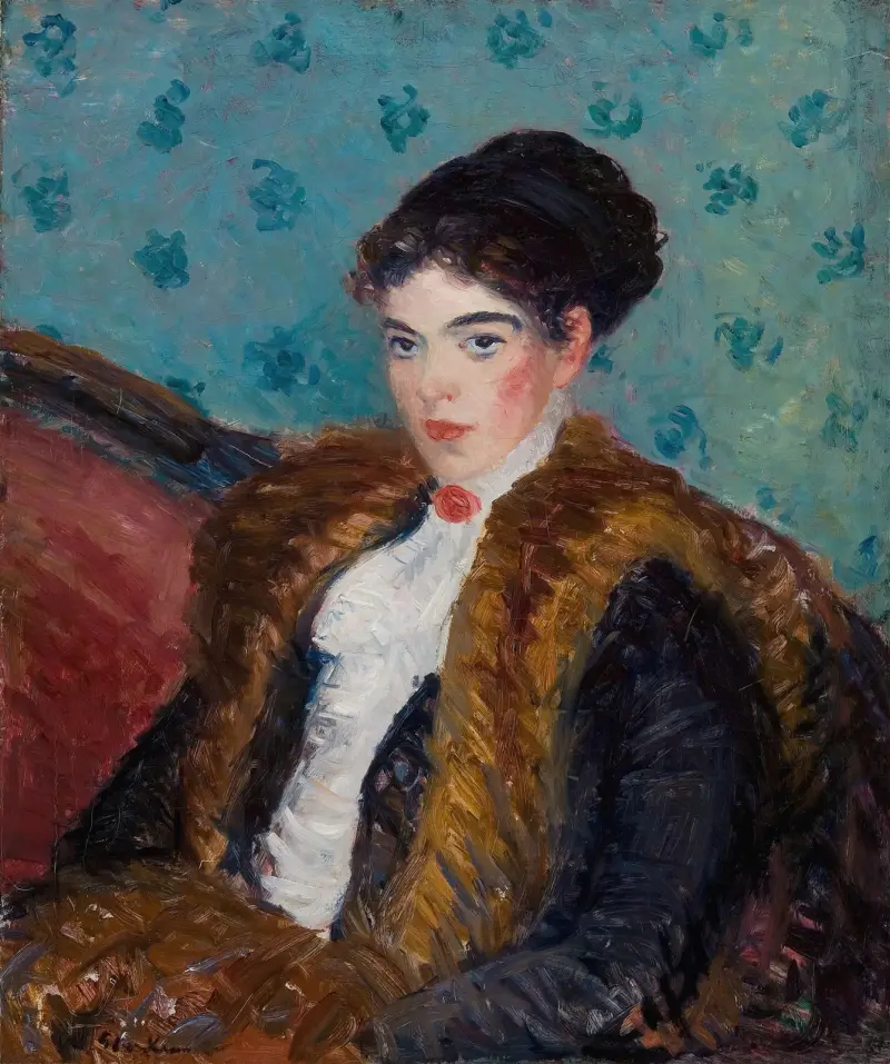 Girl with Fox Furs av William James Glackens