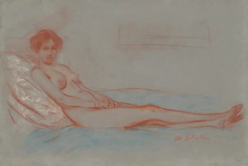 Liggande kvinnlig nakenstudie av William James Glackens