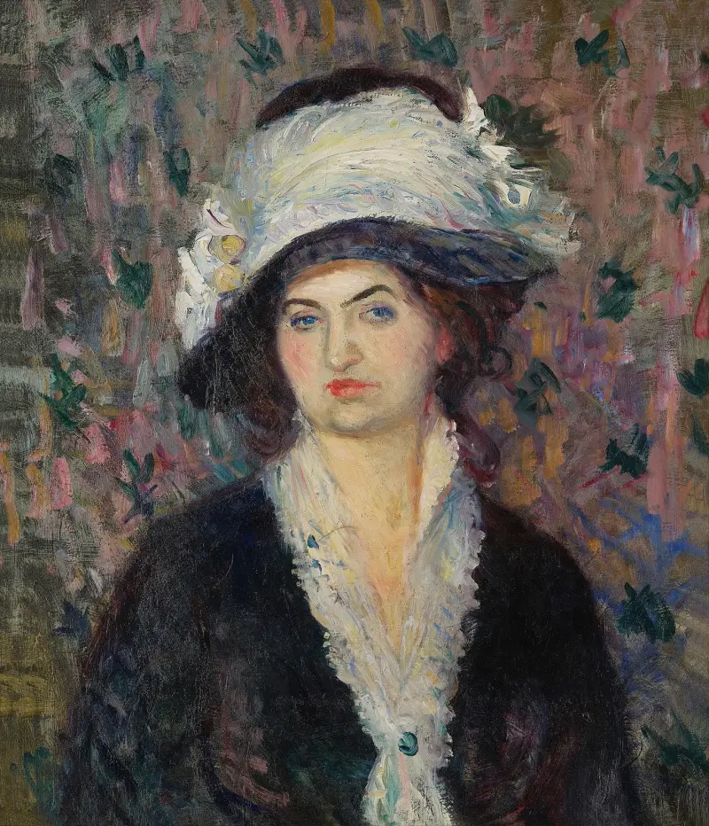 Butiksdam (Kvinna i fjäderhatt) av William James Glackens