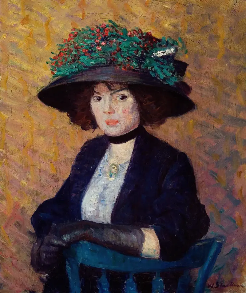 Kvinna med grön hatt av William James Glackens