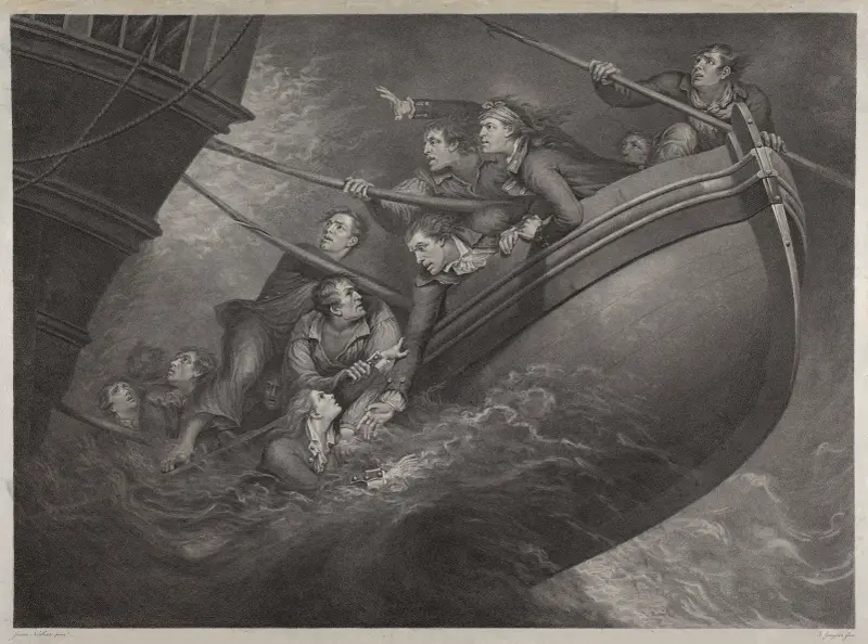 Capt. Englefield with Eleven of his Crew Saving Themselves in the Pinnace, from the Wreck of the Centaur, of 74 Guns, Lost Sept. 1782 av James Northcote