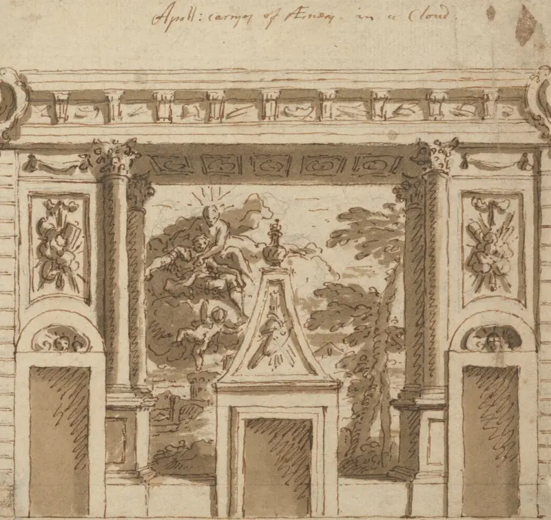 A Design for a Mural Executed in the Salon at Roehampton House, Surrey; Apollo Carrying off Aeneas in a Cloud av Sir James Thornhill