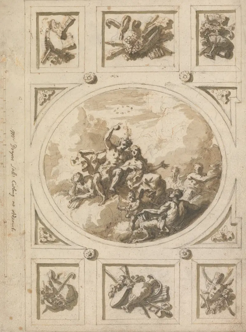Design for a Ceiling at Addiscombe; Bacchus and Ariadne av Sir James Thornhill