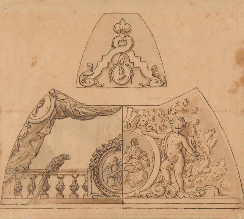 Entwurf für eine Deckendekoration (mit einem Papagei) von Sir James Thornhill