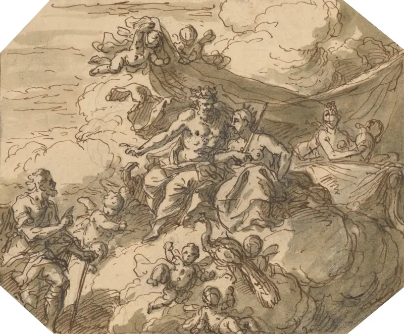 Design for a Mythological Scene, with Jupiter and Juno av Sir James Thornhill