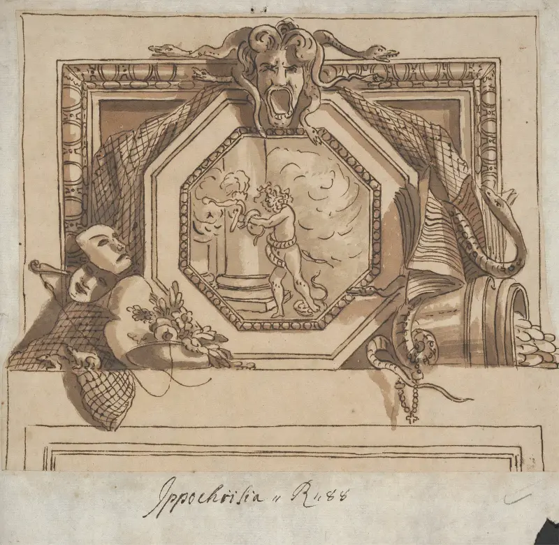Design of Apollo and the Python for a Painted over-door Decoration av Sir James Thornhill