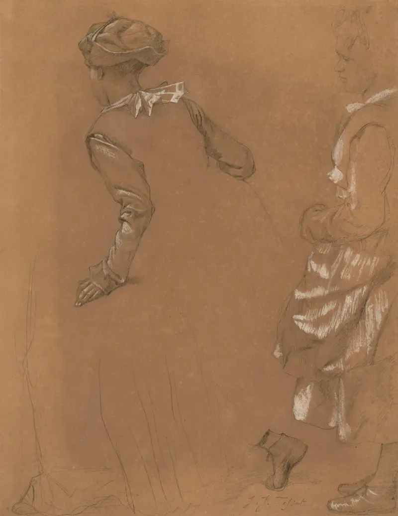A study of two girls in North European 16th Century dress av James Tissot