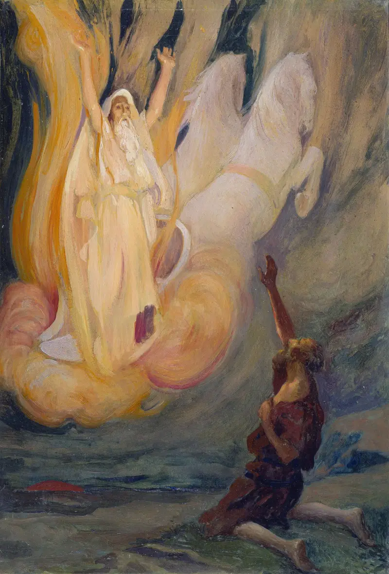 Elia fährt im Feuerwagen gen Himmel von James Tissot