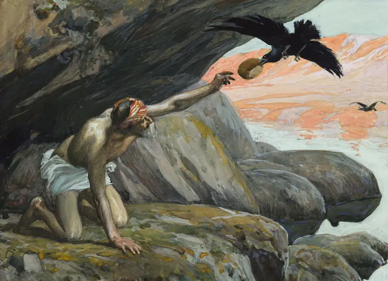 Elia matas av korparna av James Tissot