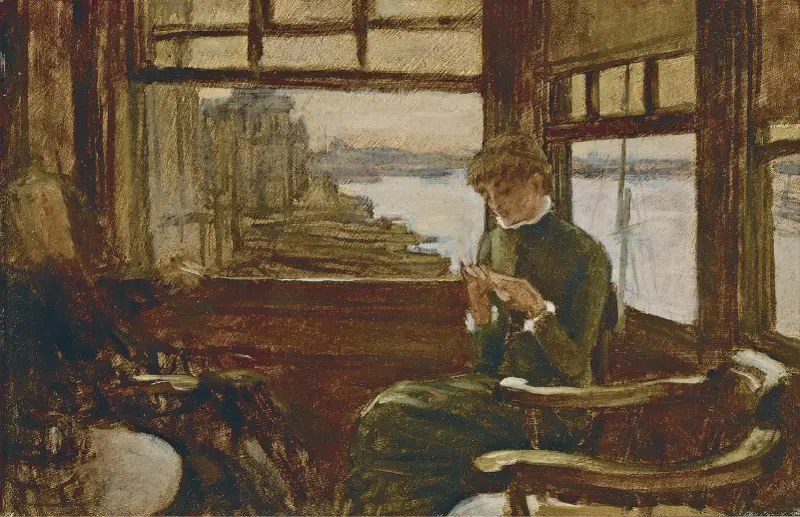 Kathleen Newton in a Thames-Side Tavern av James Tissot