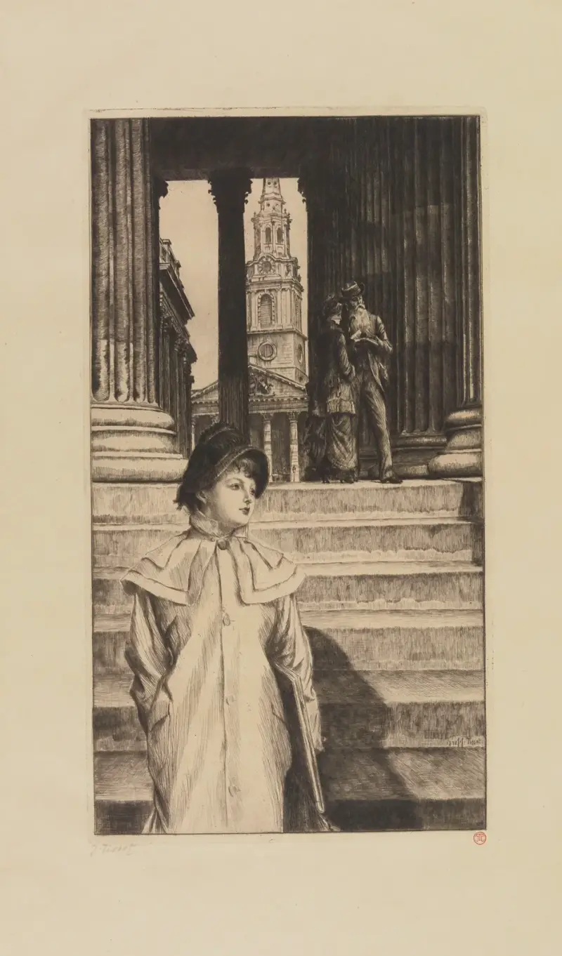 Portiken vid National Gallery i London av James Tissot