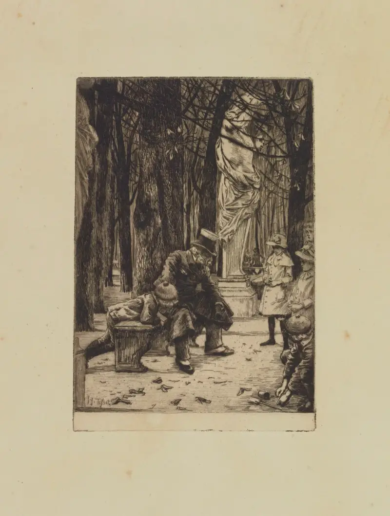 M. Mauperin sitting in a public garden in Paris av James Tissot