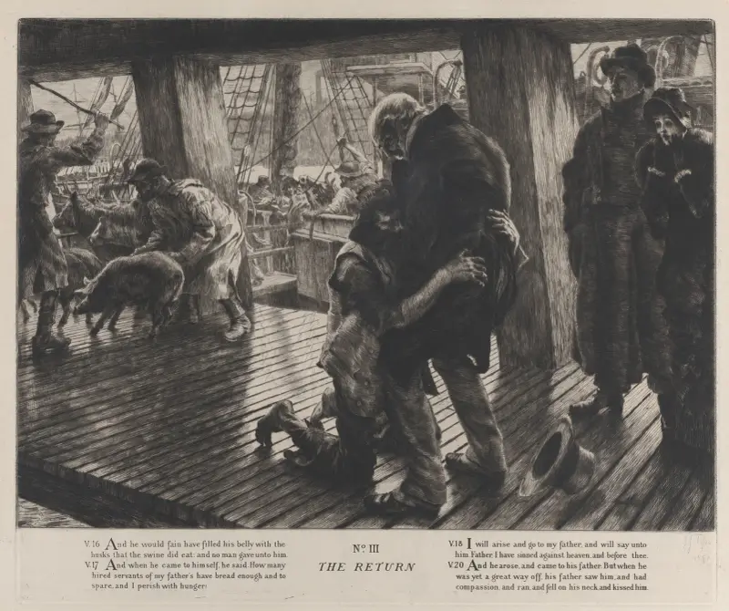 Liknelsen om den förlorade sonen, nr III; Återkomsten av James Tissot