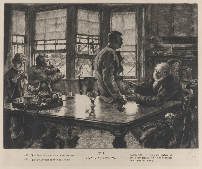 Liknelsen om den förlorade sonen; Avfärden nr 1 av James Tissot
