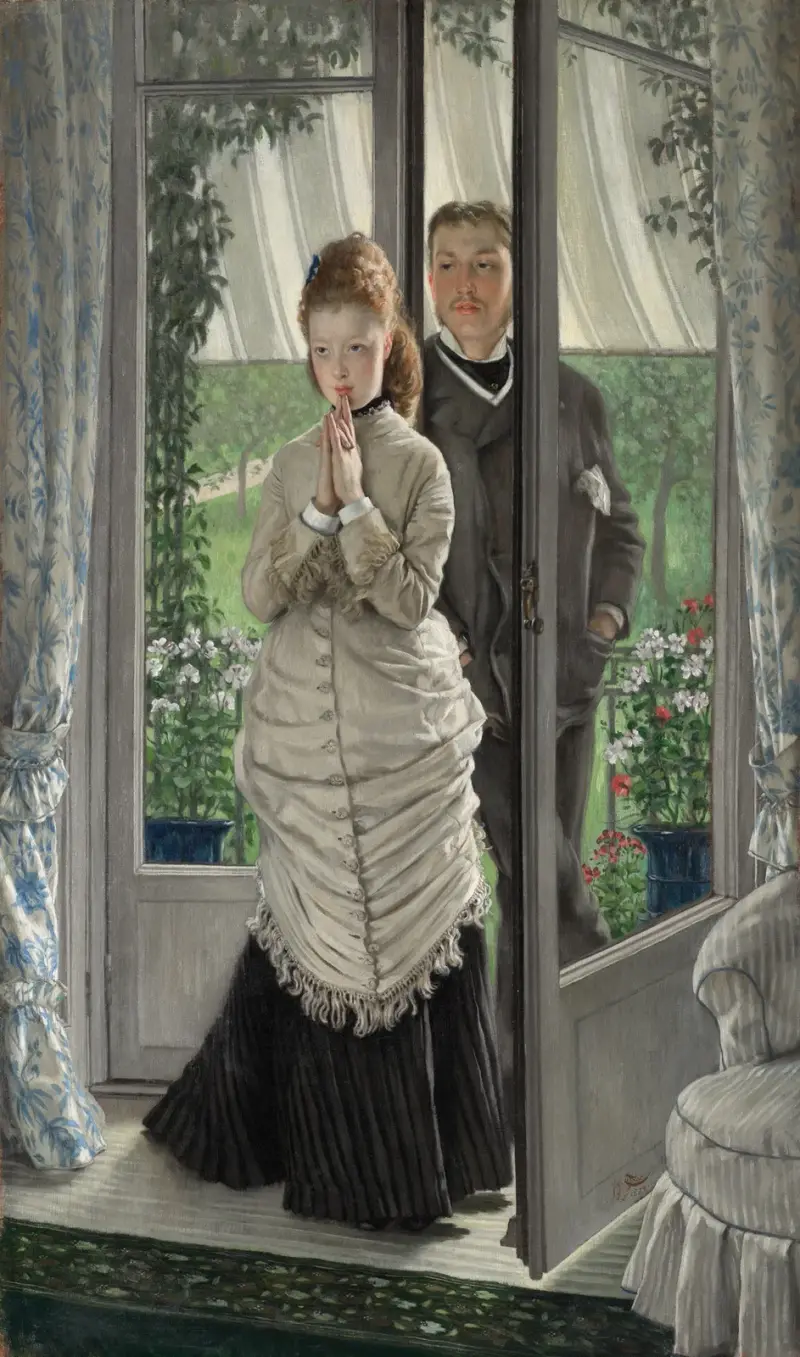 Zwei Figuren an einer Tür (Der Heiratsantrag) von James Tissot